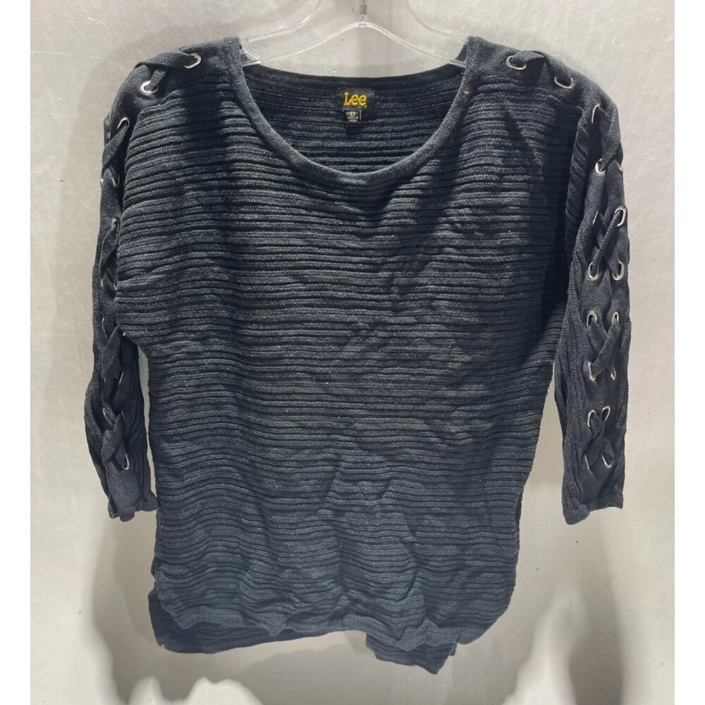 Lee Junior's XS Black Ribbed Lace-Up 3/4 Sleeve Detail